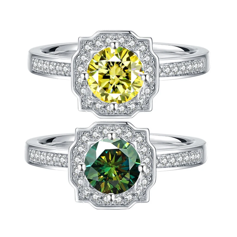 Luomansi S925 Square Silver Ring 1 Carat Yellow Green Blue Pink Moissanite Jewelry Pass Diamond Test Party Commemorative Gift