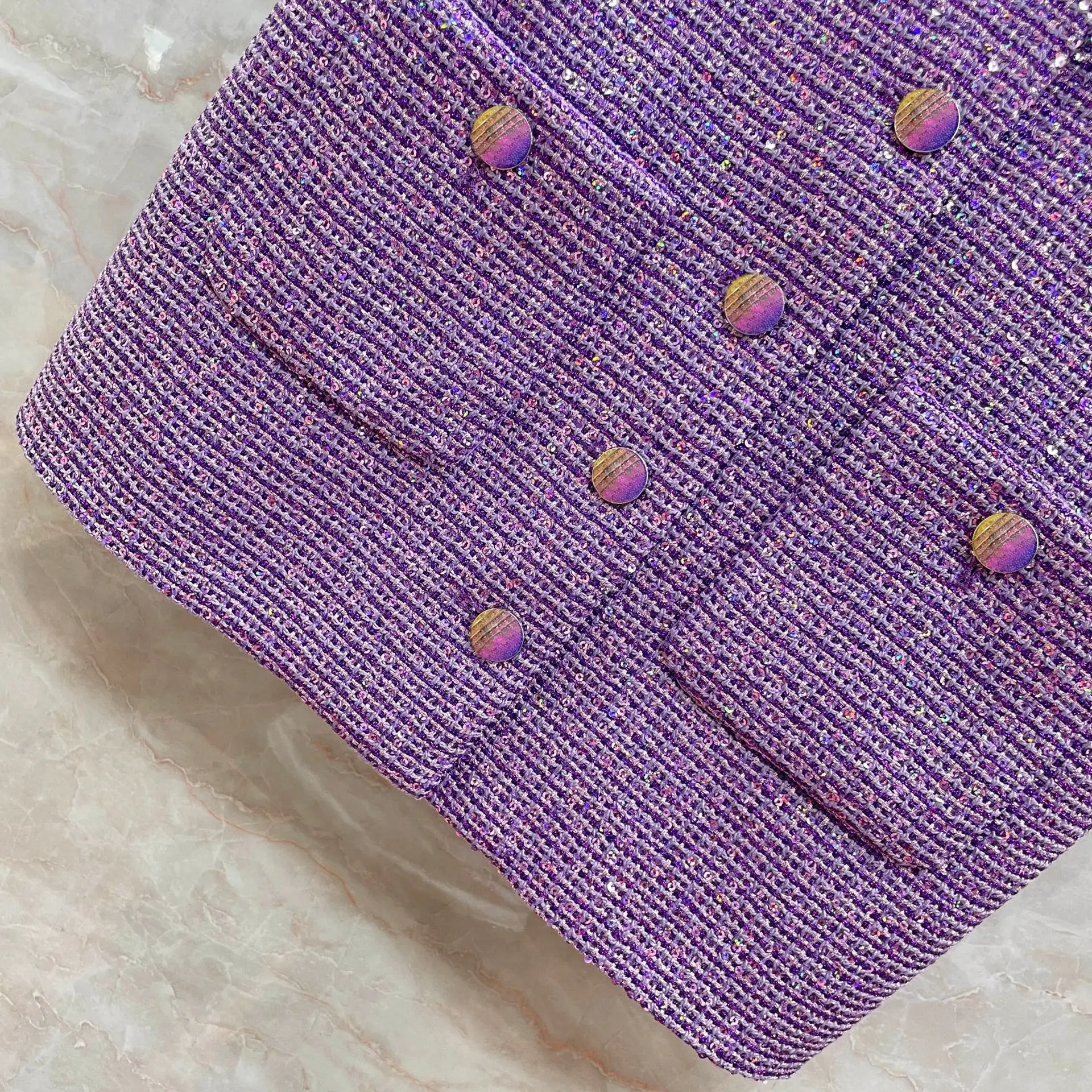 Violet Purple Colored Sequin Beads Coarse Tweed Vest High-end Sleeveless Jacket for Women