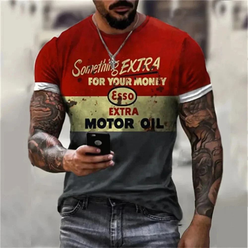 تي شيرت ذو رسومات ثلاثية الأبعاد للرجال ، كنزة صوفية لزيت السيارة Texaco ، بلوزة غير رسمية ، كنزة رياضية عصرية ، ملابس هاراجوكو ، الصيف