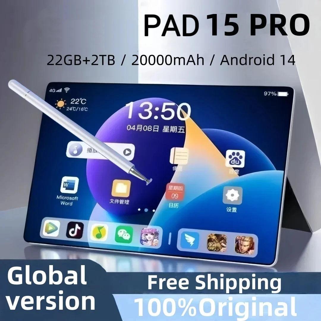 

2025 Original Pad 15 Pro Tablet Android14 Snapdragon888 11Inch HD 16GB+1TB 20000mAh 5G Dual SIM Bluetooth WiFi GPS Tables