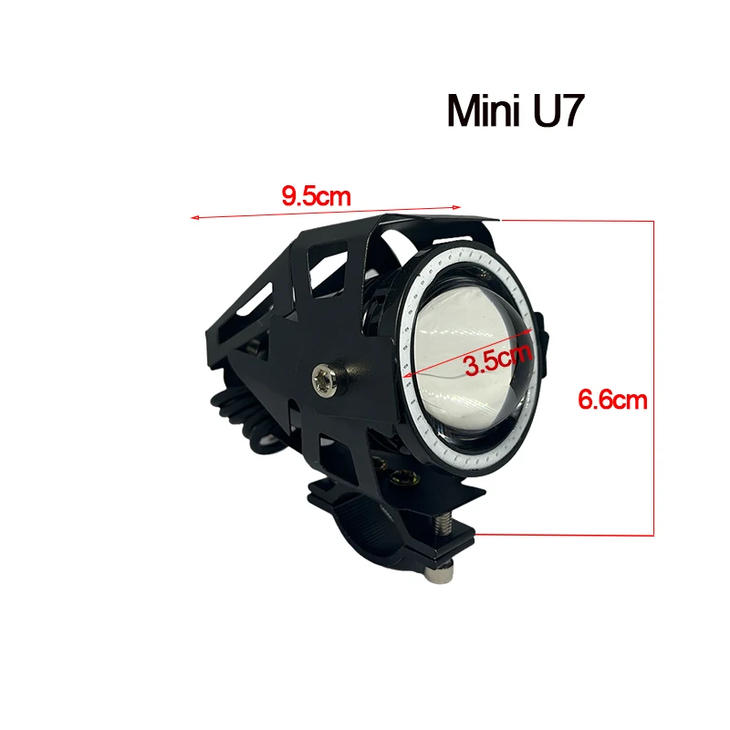 Motorcycle LED Headlight 125W Mini U7 Fog Light Blue Red White Green Angel Eye Devil Eye Spotlight With Switch Moto Accessories