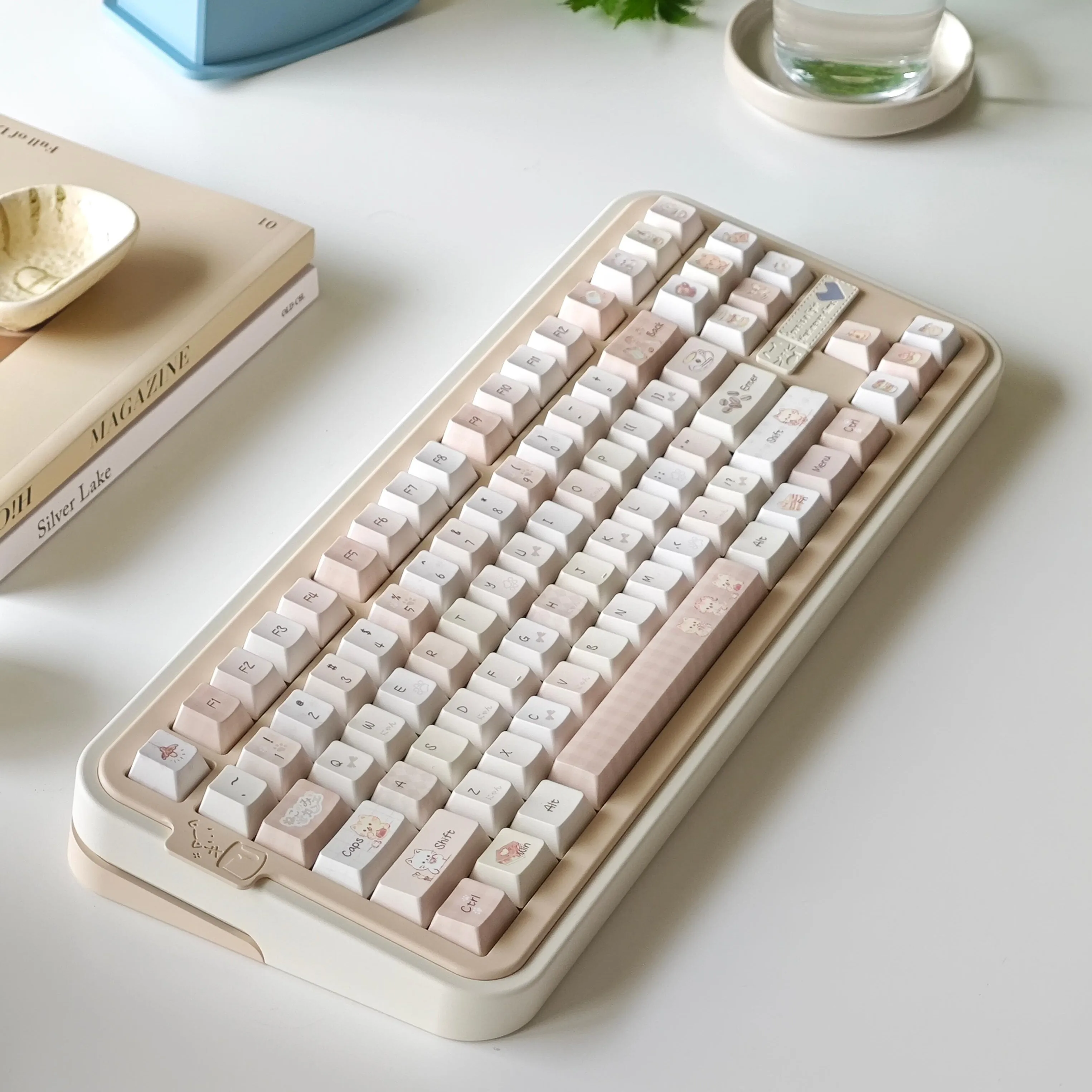 MAIMOOO Cat Coffee Keycaps Healing Milk Tea Color Cute Cat Coffee Mechanical Keyboard Magnetic Shaft Keycaps