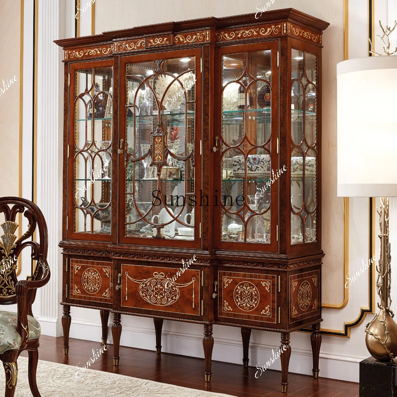 British solid wood shell inlaid three doors light luxury storage wine cabinet simple and modern FT