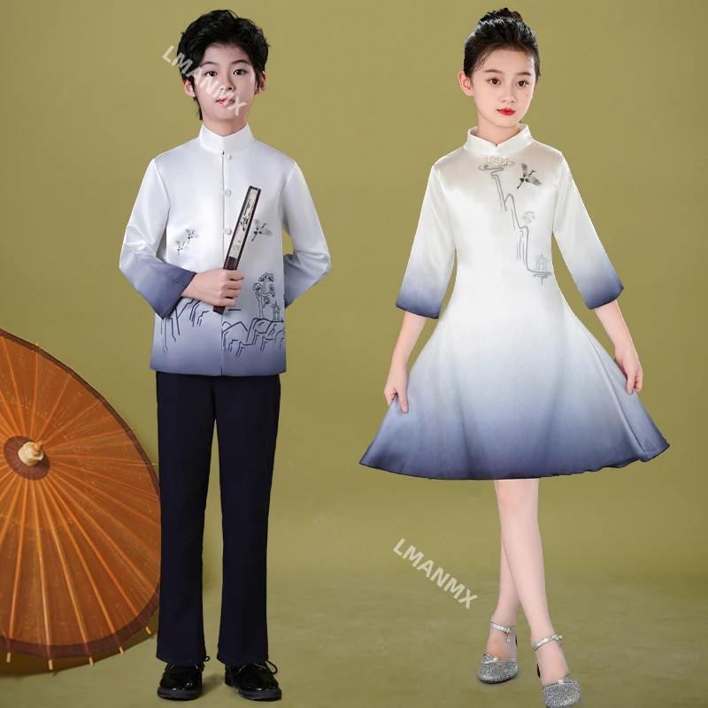 

Костюм для выступлений в китайском стиле для соревнований детского хора, новый костюм для выступлений в китайском стиле