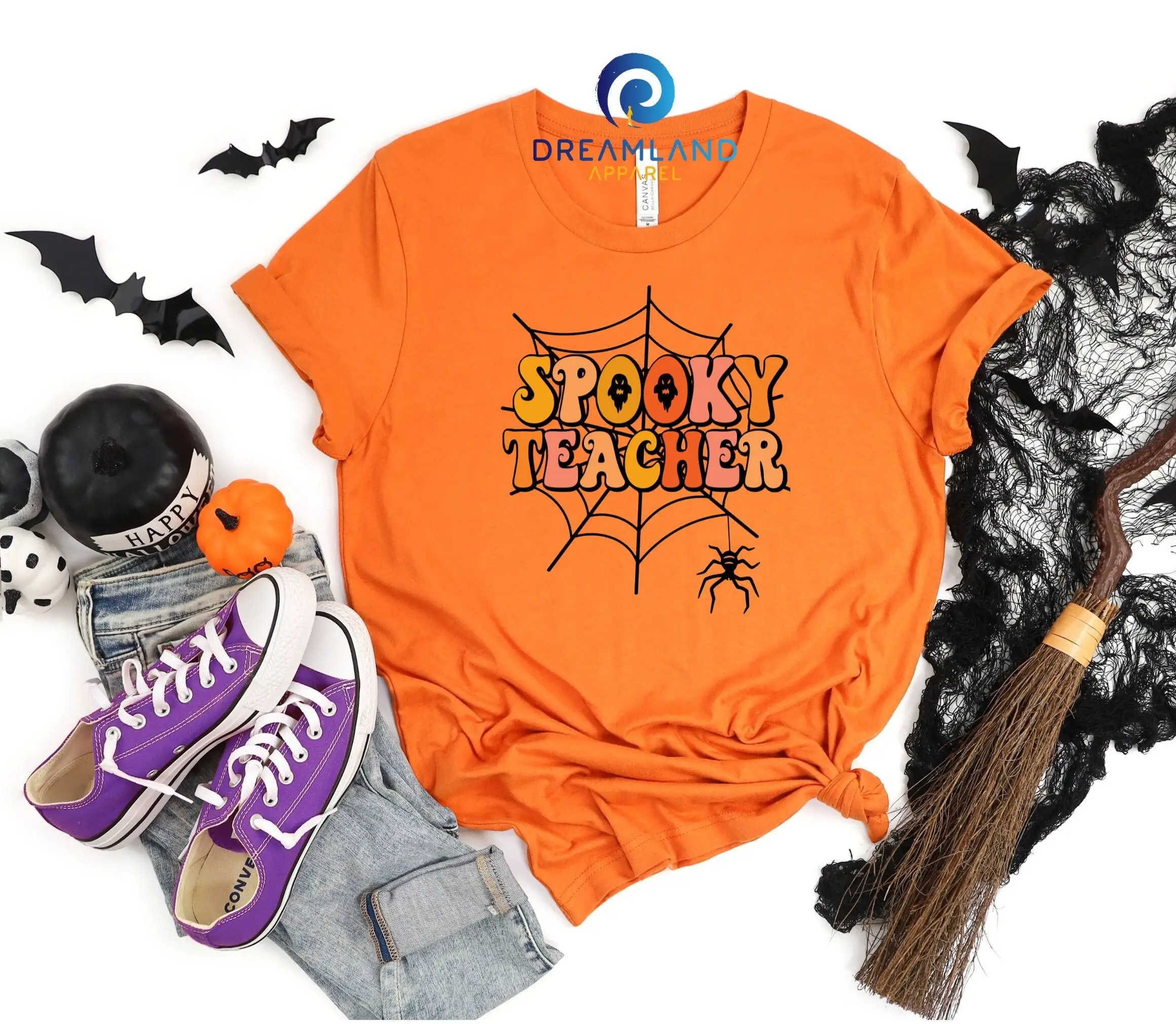 Spooky Teacher T shirt Halloween SweaT Spider Web Pumpkin Fall Party School