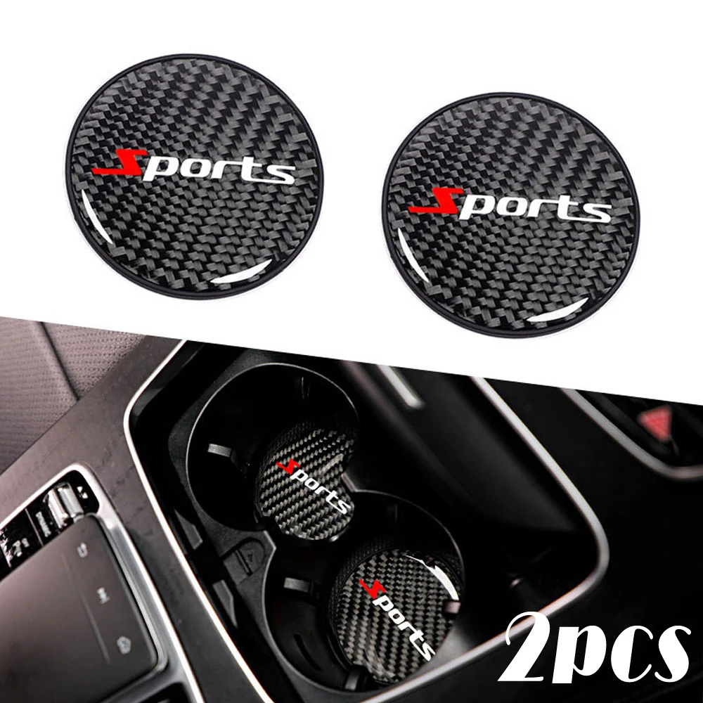 

2pcs Universal Car Water Cup Slot Non-Slip Mat Carbon Fiber Car Decoration Coaster Car Cup Holder Pad Auto Interior Accessories