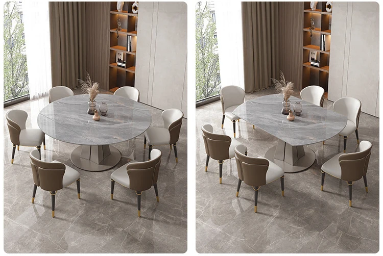 xx-Luxury Modern Marble Extendable Folding Round Dining Room Table And Chairs Set Furniture Dining Tables With Rotating Centre*