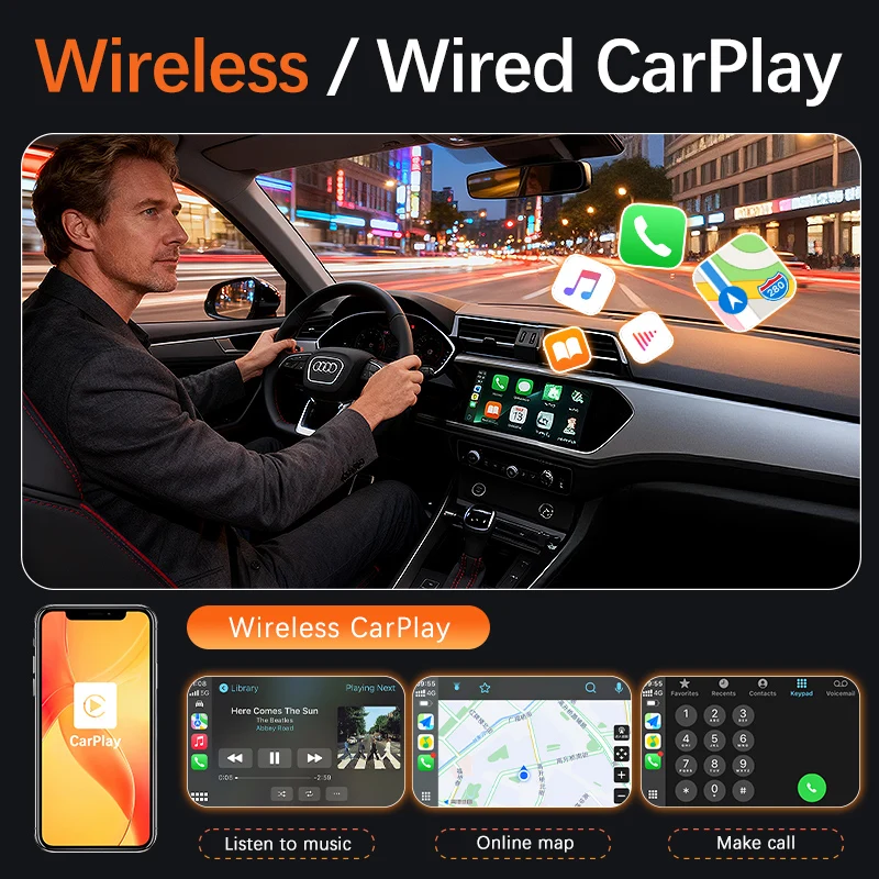 SazyAuto Wireless CarPlay Interface Module And Android Auto MIB3 A1 Q3 2019-2025 Display Mirror Link Media Camera