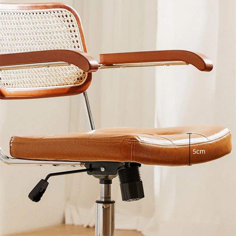 Silla Retro de ratán de bambú para oficina, asiento individual con respaldo tejido, giratorio y elevador de 360 grados, para ordenador y estudio