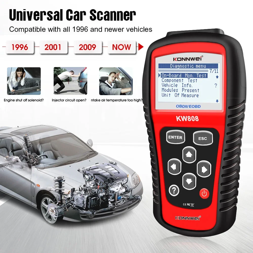 KONNWEI KW808 OBD2 Car Scanner OBD2 Auto Automotive Diagnostic Scanner Tool Engine Fault Code Reader OBD Tools for Cars