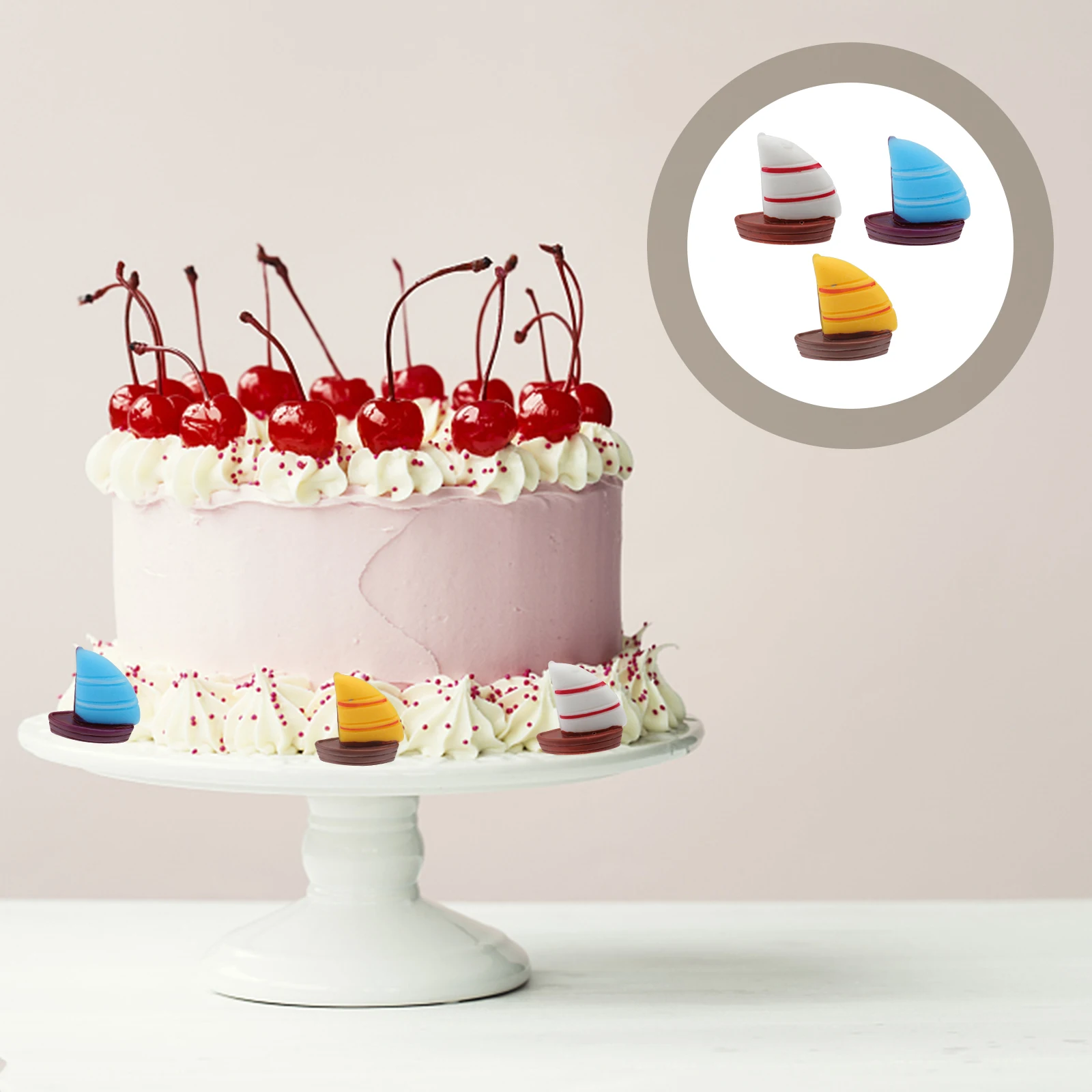 

9Pcs Sailboat Cake Toppers Miniature Mediterranean Boat Ornament Stable Stand DIY Marine Dessert Decor Sailboat Cake