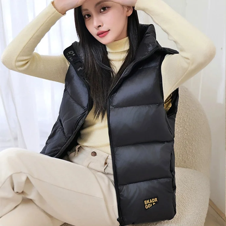 المرأة السوداء أوزة أسفل سترة قصيرة جاكيت بلا إكمام شتاء دافئ منتفخ صدرية الشتاء الاباحل النسائية Mentau فام VT-351