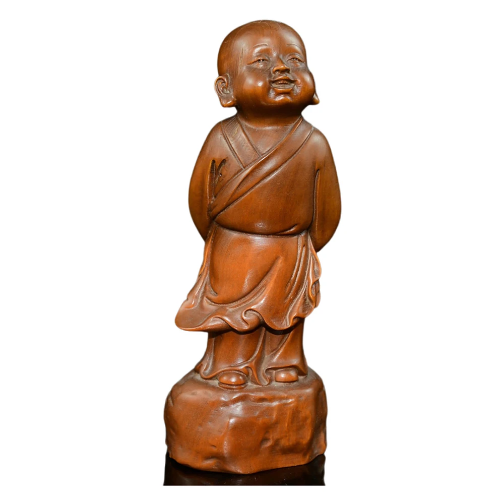 Ornements en bois sculpté à la main, Figurine de moine, petit joyeux bouddhiste Zen série tranquilité paix calme sagesse sérénité