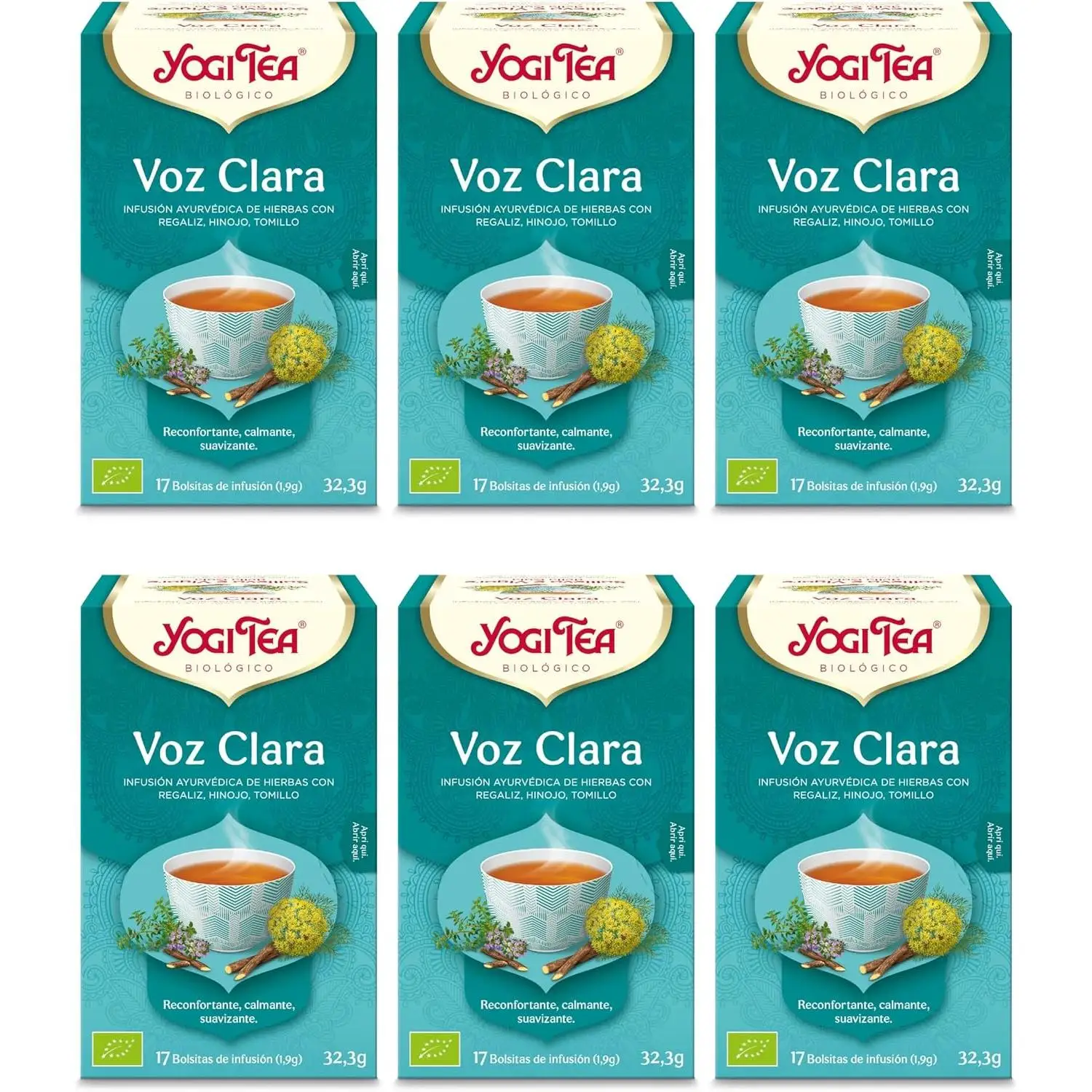 Yogi Tea, Voz Clara - Infusión Ayurvédica - Mezcla de Regaliz, Hinojo y Tomillo - Sin Cafeína - Pack de 6x17 bolsitas (102 bolsitas en total) - Infusión Digestiva y Relajante para Disfrutar en
