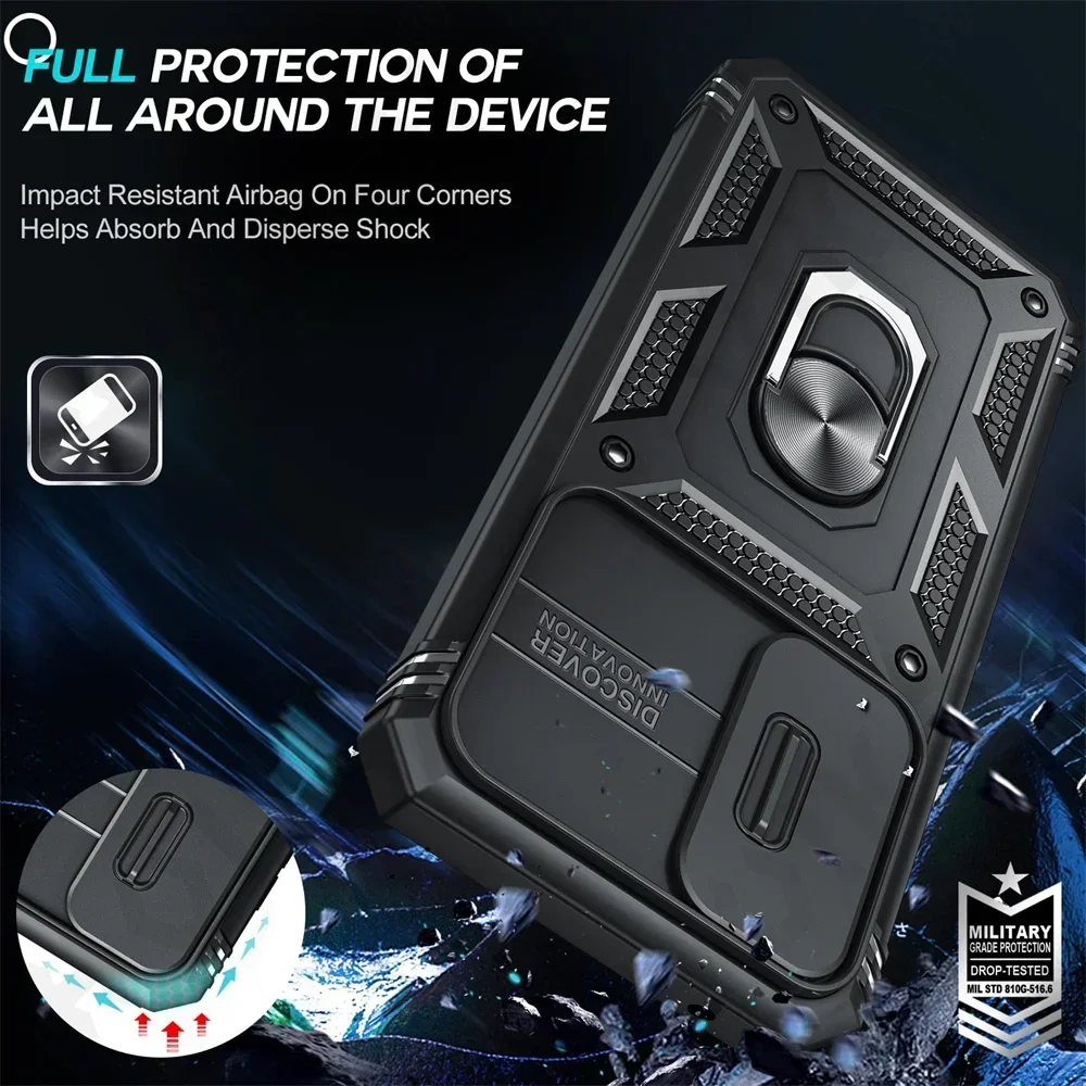 Capa para samsung galaxy s24 s23 s22 s25 ultra plus a55 a56 a36 fe 4g 5g câmera deslizante proteger 360 capa de suporte de proteção completa