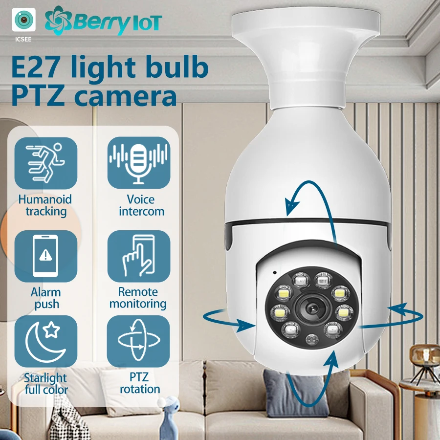 E27 Bulb WiFi  Camera PTZ Night Vision Full-Color HD Automatic Tracking CCTV Baby Monitor 1080P Security Camera ICSEE XMEYEY