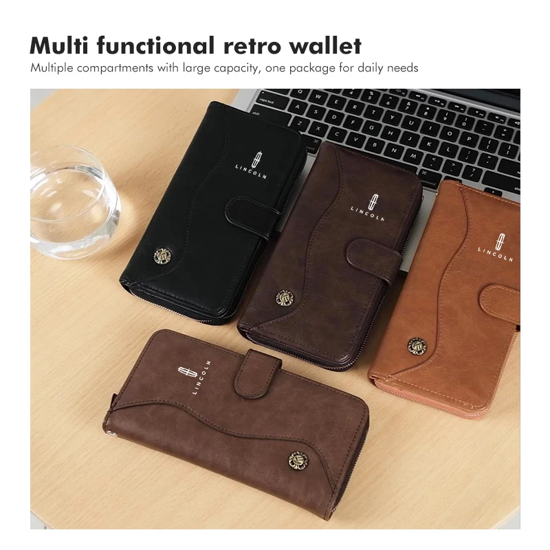 Car Business Fashion Large Capacity Multi-function Zipper Wallet For Lincoln Navigator MKZ MKX MKC MKT Continental Nautilus