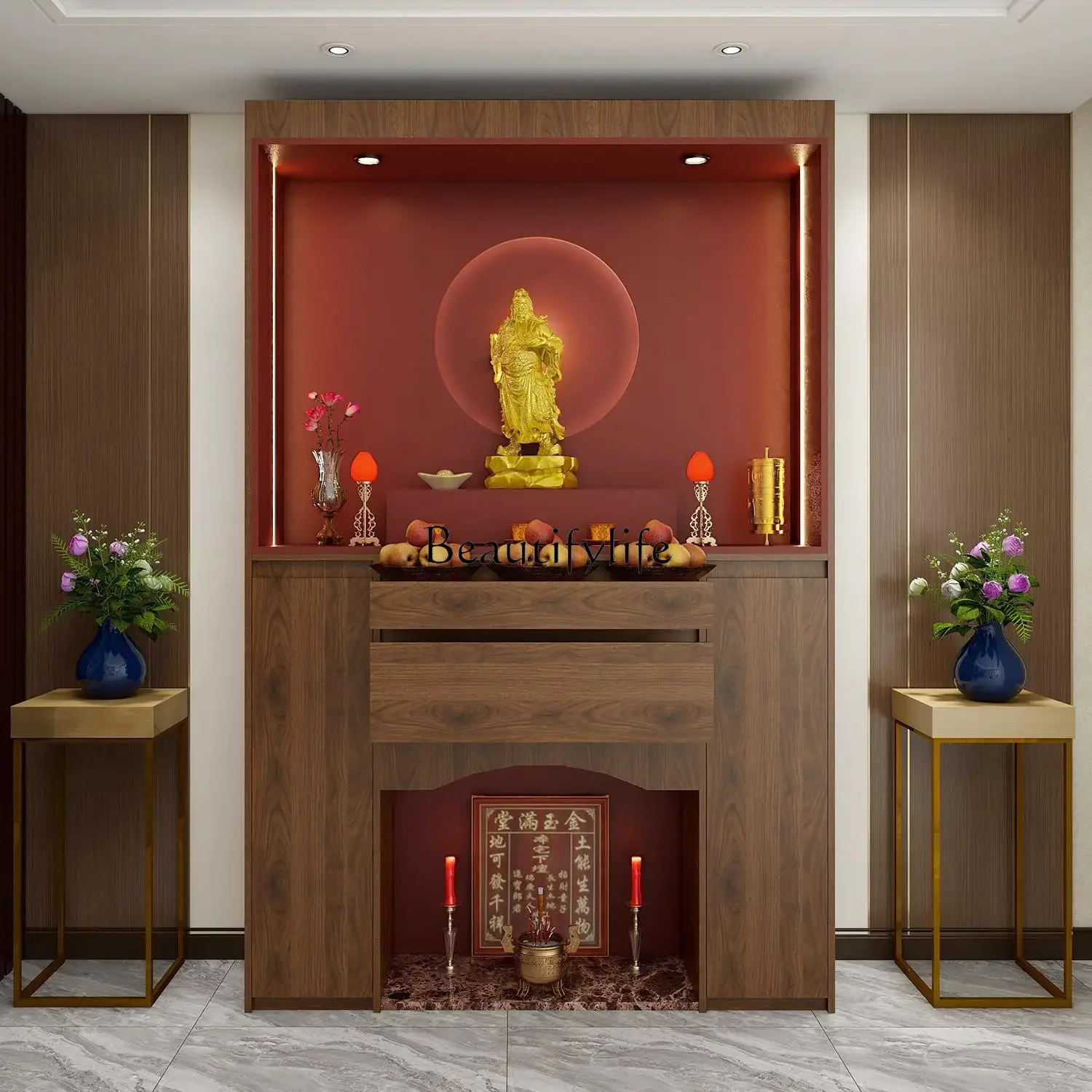 

ld14Shrine Standing Cabinet God of Wealth Household Living Room Dedication to Buddha Hall Shrine Table Dedication Cabinet