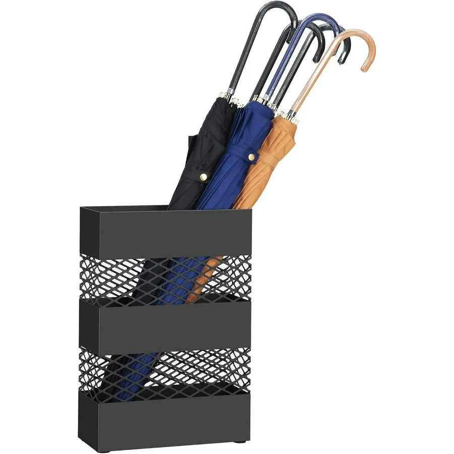 

Металлическая подставка для зонта с поддоном для воды для прихожей прямоугольного дизайна со съемным пластиковым подносом для капель с ажурным рисунком, подходит