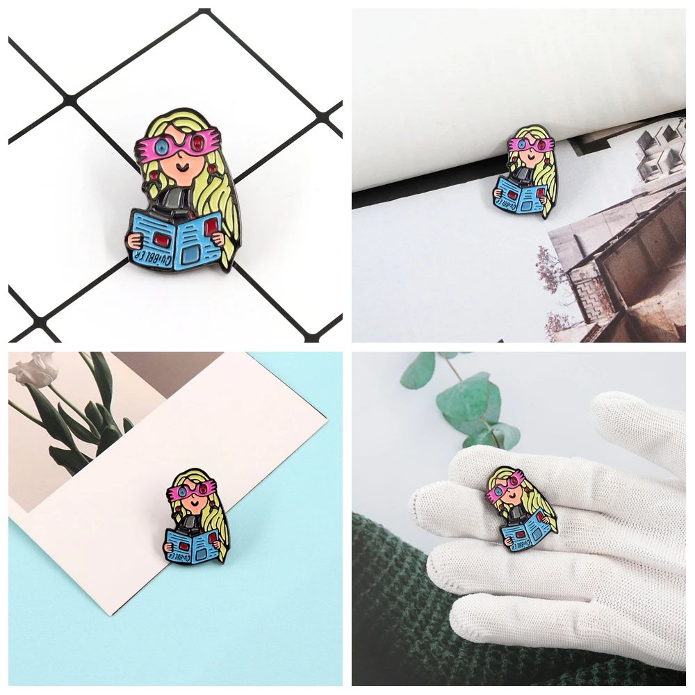 Luna Lovegood Glasses Enamel Pins Set Magic Brooch Lapel Backpack Badge Jewelry for Women Girls Fans Cosplay Gifts