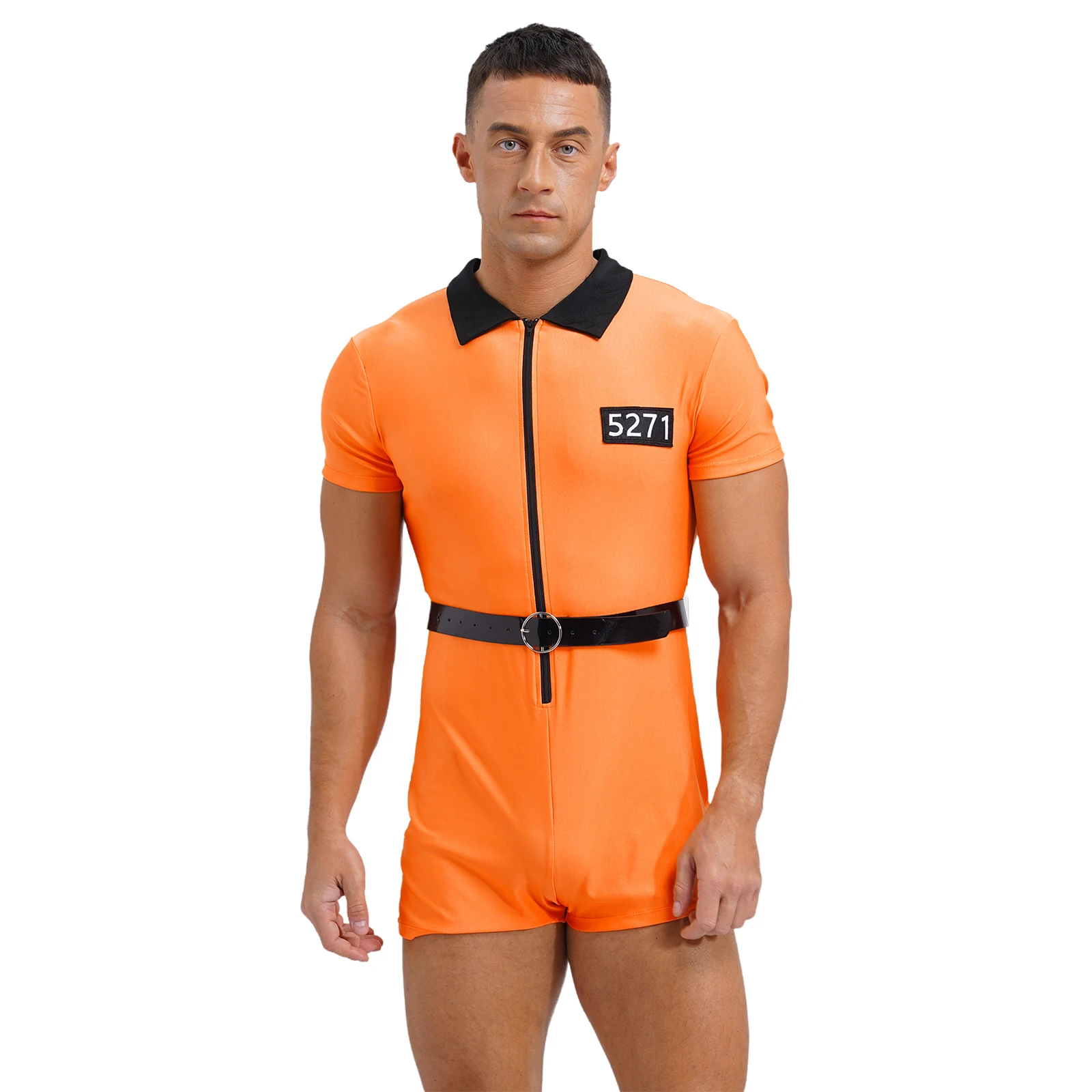 Costume de jeu Prishbply pour hommes adultes, uniforme de boule de paupières, tenue de fête d'Halloween, combinaison à manches courtes avec fermeture éclair, costume de batterie avec ceinture