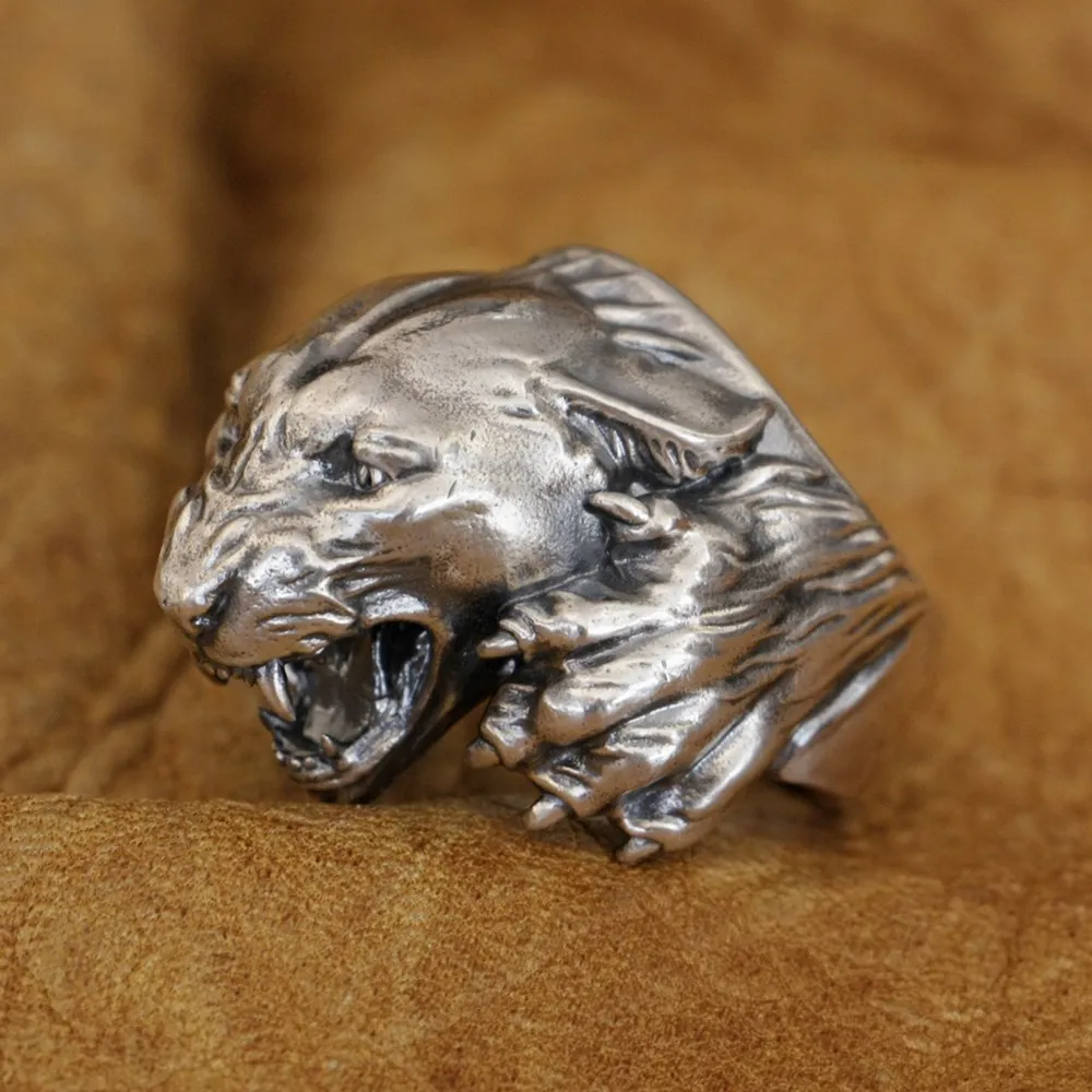 925 Sterling Silver Hunting Leopards Ring Mens Punk Jewelry TA348 US Size 7~16 BZ