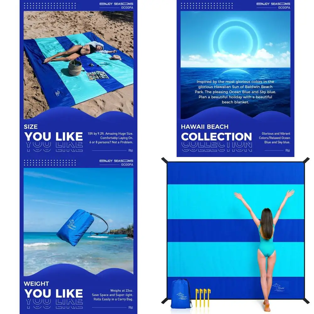 

Очень большое пляжное покрывало, не пропускающее песок, большой коврик для кемпинга, удобный из парашютного нейлона, уютный и стильный, компактный и легкий, 4 слоя