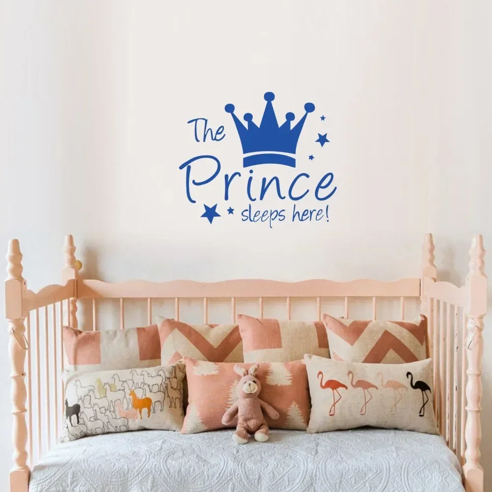 2025 Baby Wall Sticker Crown Mural Background Kid Living Room Removable Decal The Prince  Sleep Here Princess Bedroom Decor