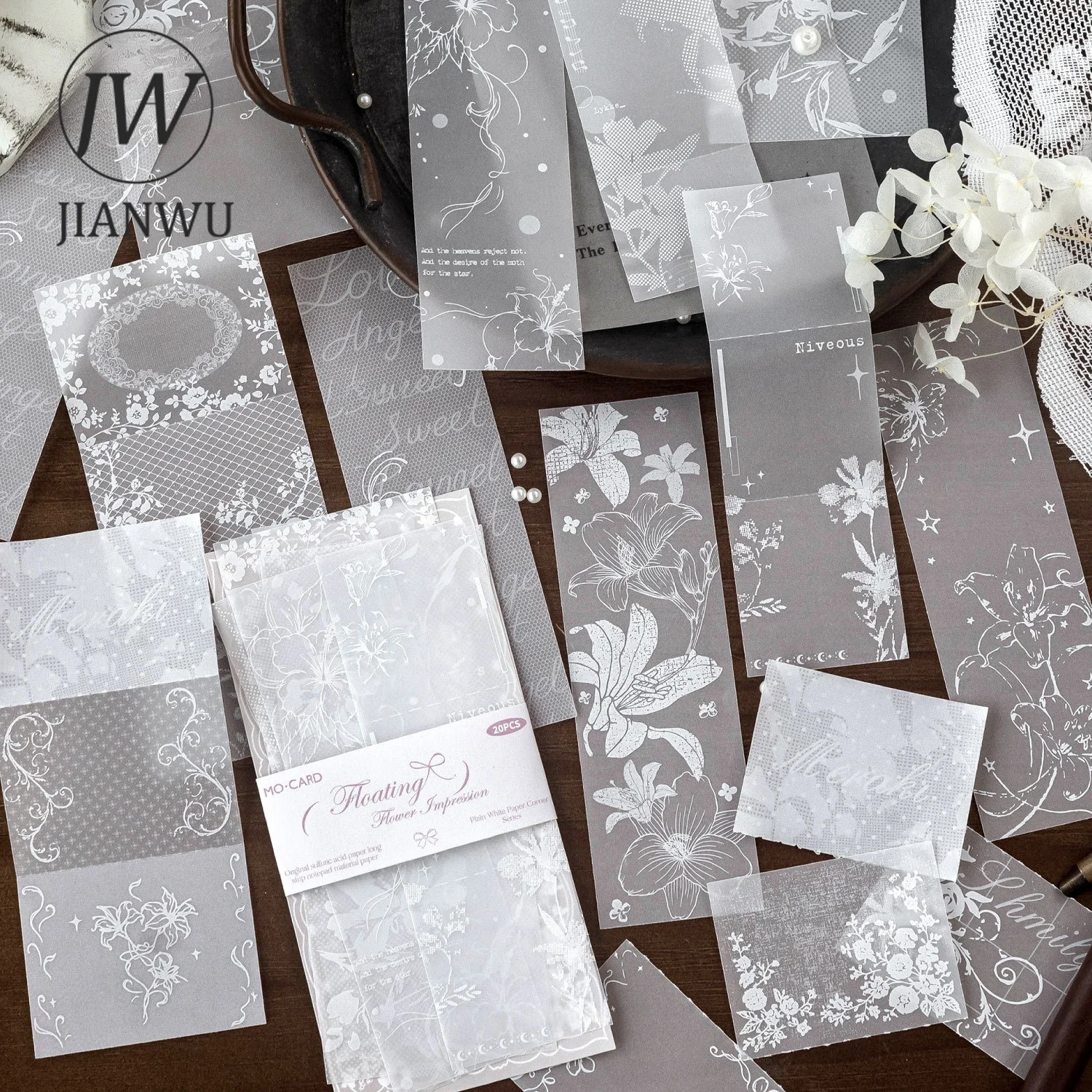 JIANWU Vintage Lace Butterfly Flower Border Landscape Collage Scrapbooking Material Paper Creative DIY Junk Journal Stationery
