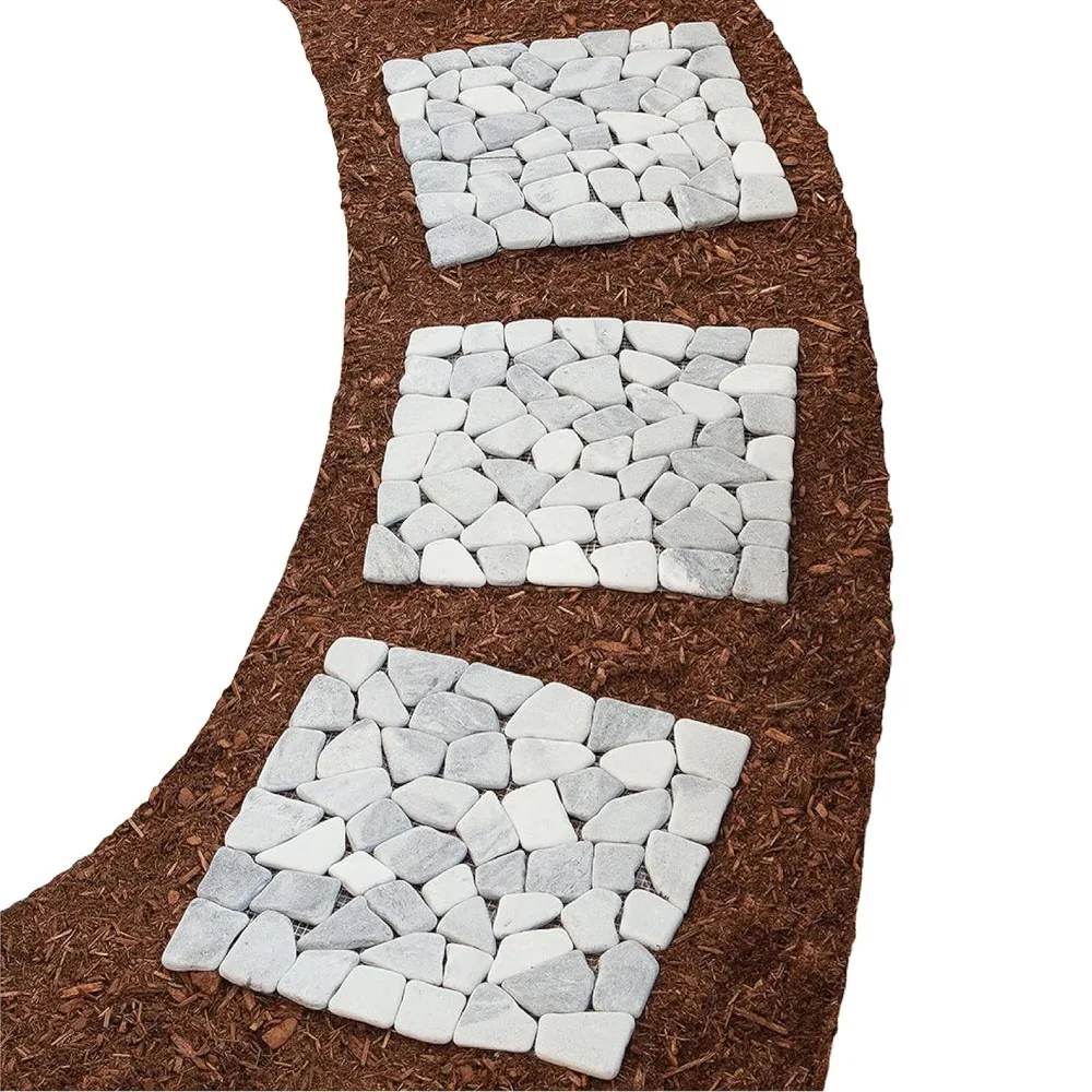 

Bits and Pieces - 12” Square Marble Riverstone Stepping Stones Garden Mats - Set of 3 - Yard Decorations Decorative Garden S