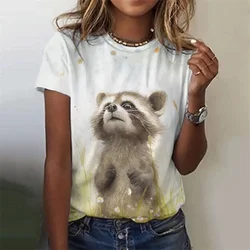 3D Printed Cute Animal T-Shirt For Women Raccoon Panda Pattern Tees Summer Casual Short Sleeves Round Neck Tops Loose T Shirts