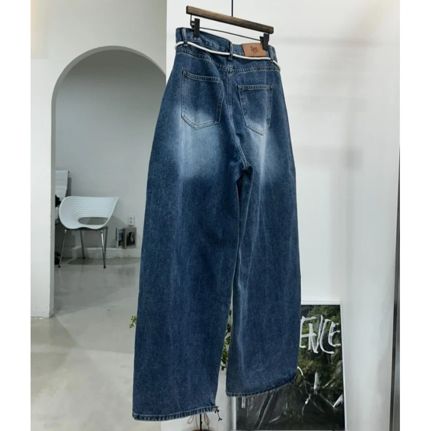 Comfortable Faionable Vintage Waed Denim Jeans with Knot Rope Bend Knife New Arrival Women's Premium Quali Casual Jeans