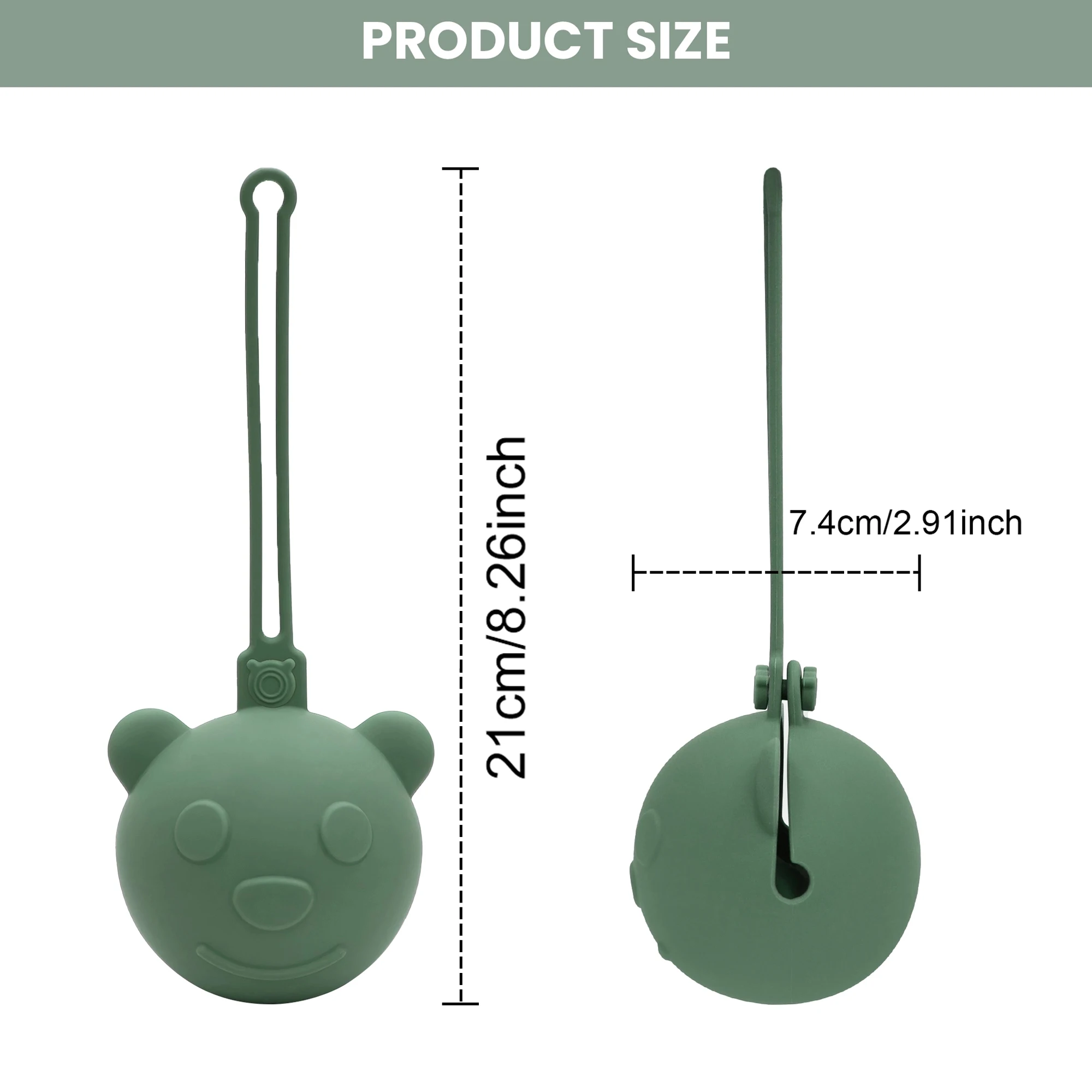 Bear-shaped portable silicone pacifier box, storage bag, can be used as a stroller accessory, diaper bag, or backpack charm.