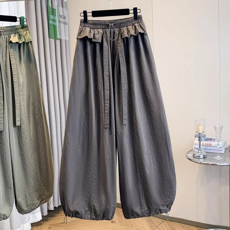 

Casual Pants for Women 2026 Spring Summer, High Waist Wide Leg Drawstring Pants, Flowy Long Palazzo Trousers Y2K Streetwear J193