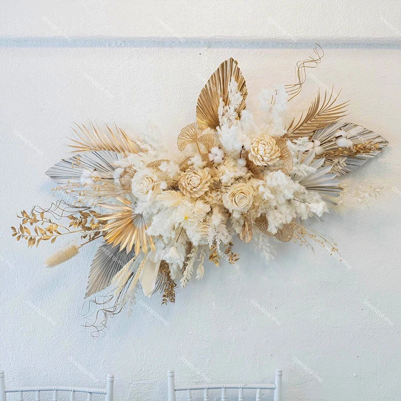 Pampas Grass Artificial Rose Floral Palm Leav Artificial DIY Wedding Flower Wall Decoration Wed Arch Backd Arrangement Decor