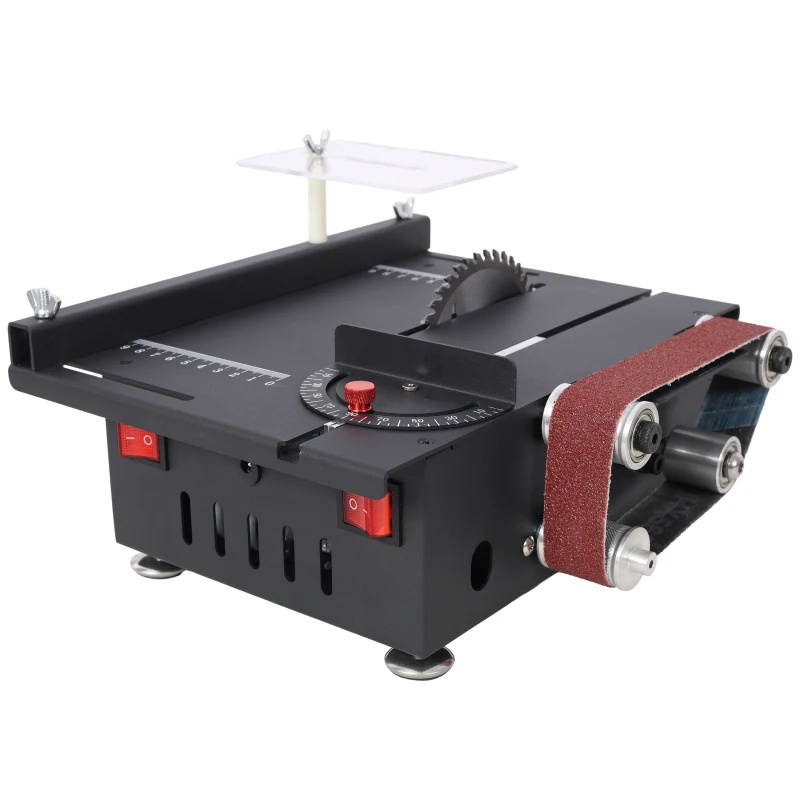 Мини-настольная пила, ленточная шлифовальная машина, 4 лезвия, 10 шт. шлифовальная лента, 7 передач, регулируемая 0-90 °   Уголок, доступен для дерева/печатных плат/акрила/пластика,