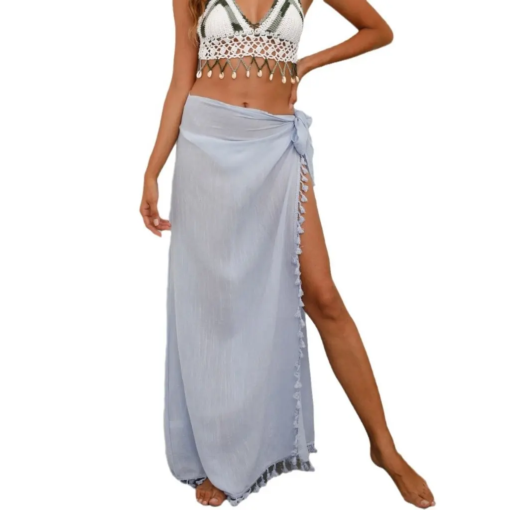 

Women's Sexy Beach Skirt with Strap And Tassel Stitching European American Style One-Piece Half Skirt 705