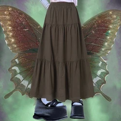 Y2K Aesthetic Fairycore Vintage Pleated Skirt Korean Fashion Harajuku Grunge High Waist Long Skirt Retro Ramie Cotton Clothes