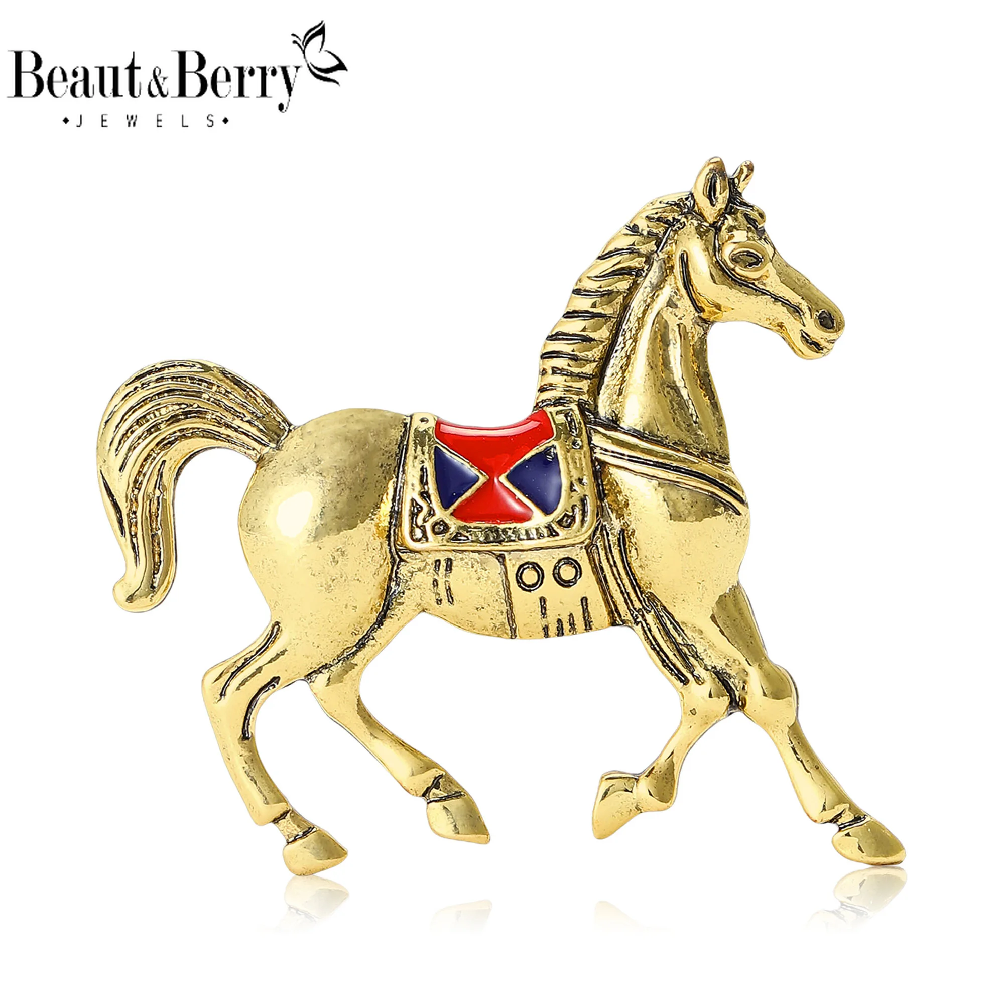 

Beaut&Berry Classic Enamel Horse Brooches for Women Zodiac Animal Lapel Pins Casual Party Accessories New Year Gifts Friends