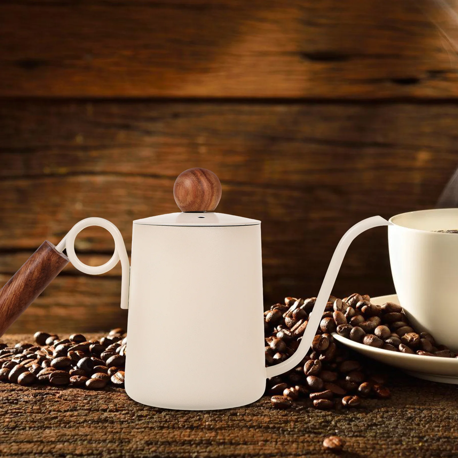 

Coffee Pot Stainless Steel 304 Hand Drip Kettle Wooden Handle Fine Gooseneck Long Spout Measuring Scale Lid Camping Travel