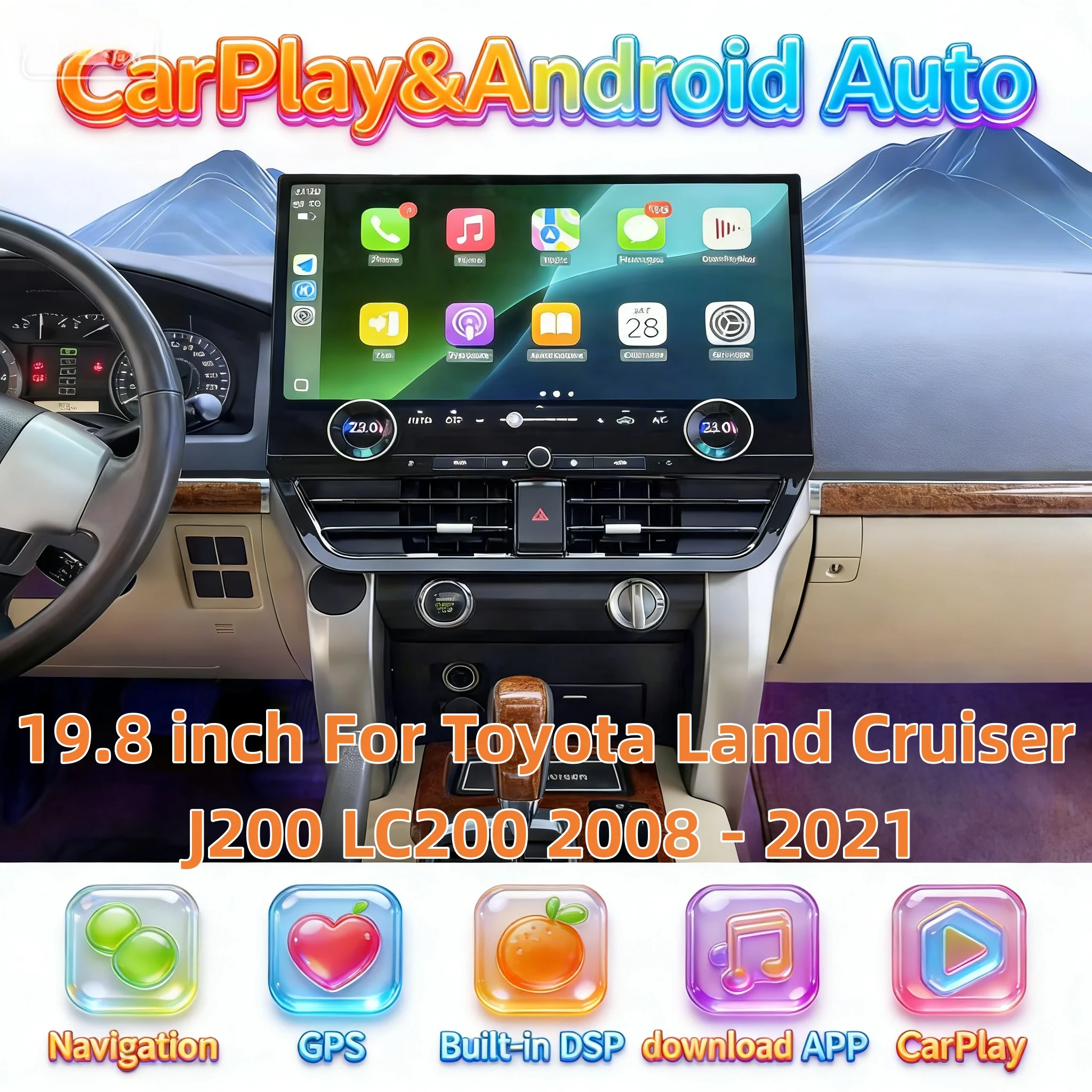 

Мультимедийный беспроводной GPS-плеер с CarPlay для Toyota Land Cruiser J200 LC200 2008-2021, Android 13, сенсорный экран, Bluetooth, головное устройство