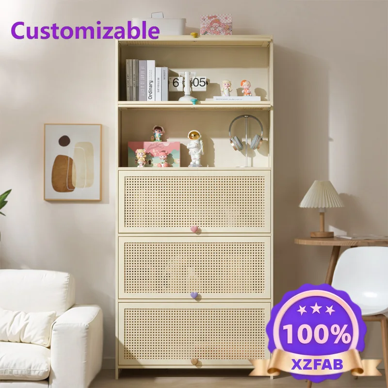 Factory Direct 2026 Cream Wind Bookshelf Shelf Floor-to-ceiling household bookcase with door locker Living room locker Wall