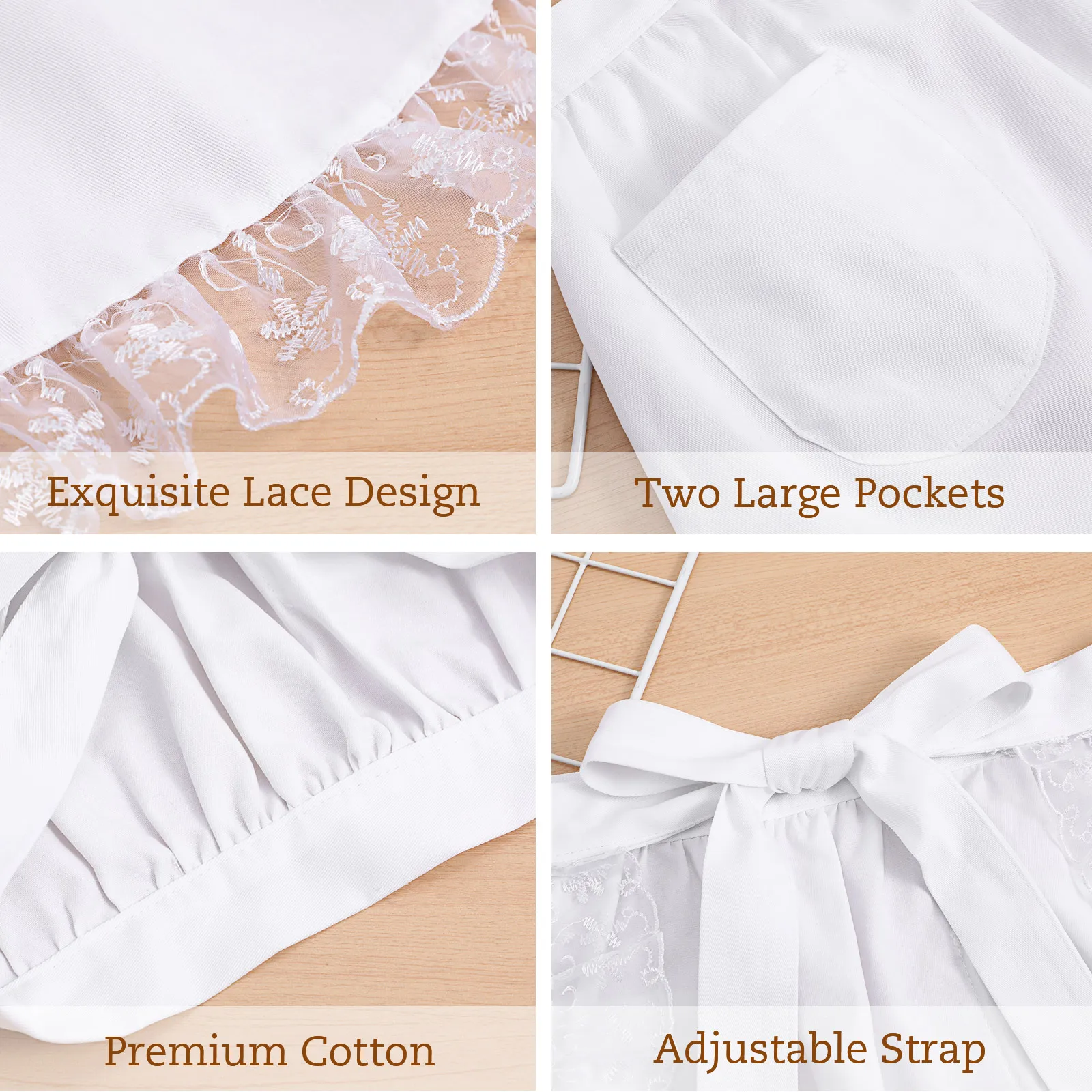 

Short Lace Apron White Cotton Waist Cooking Apron With Pockets For Maid Waitress Hotel Restaurant Bakery Cosplay Party