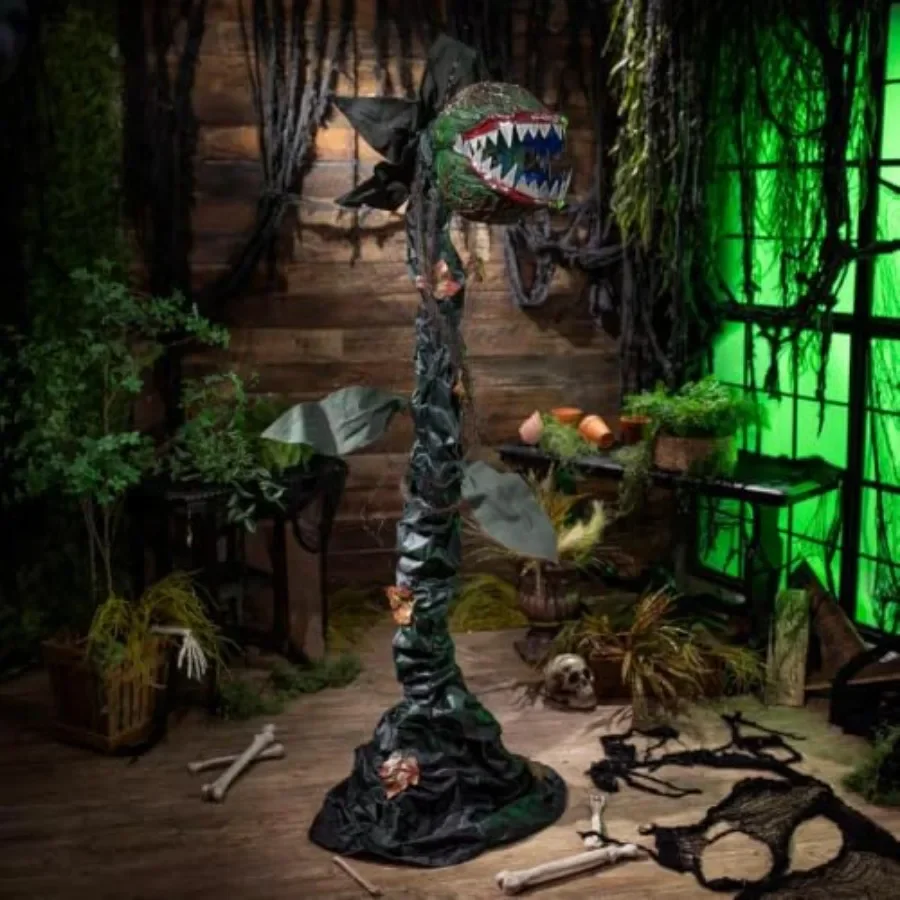 Halloween decoration: standing witch with animated light-up body, sound effect, 6 ft tall, PVC material, black color, motion-ac
