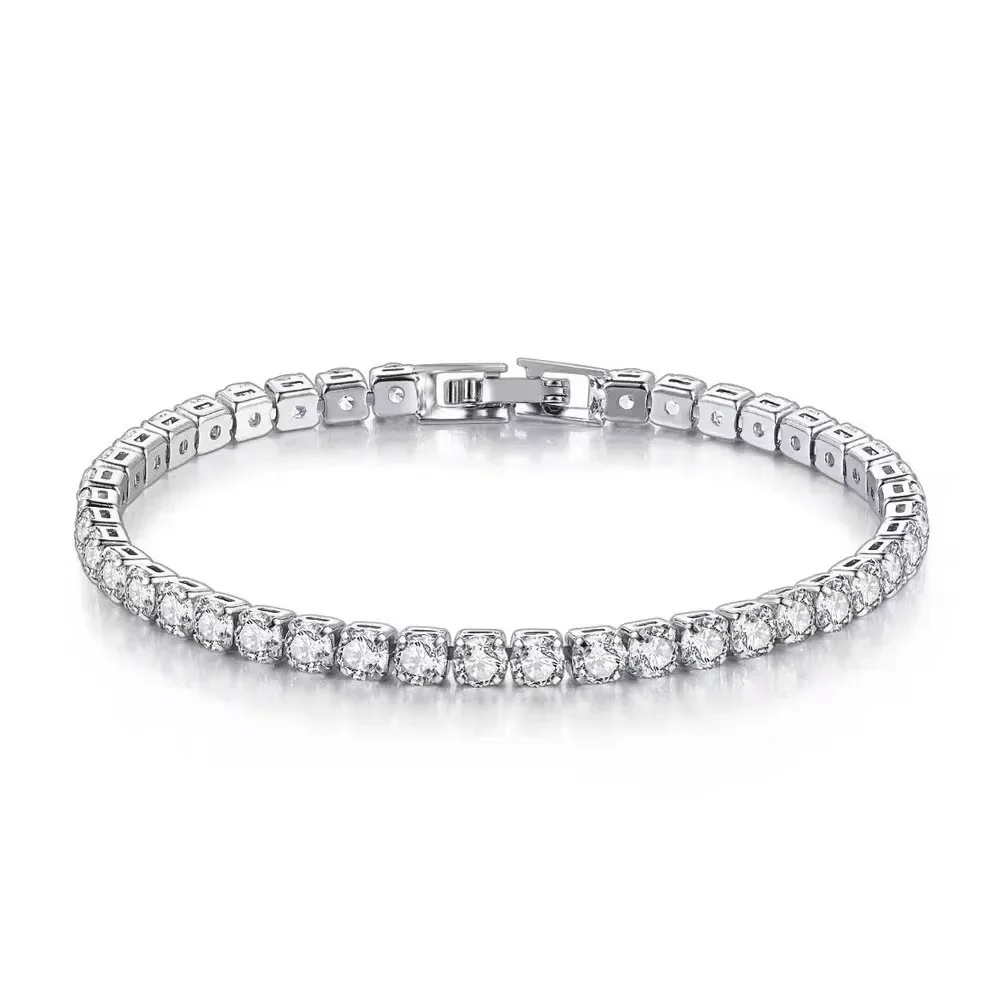 

S925 Sterling Silver Bracelet Zirconia Tennis Ball Women Fashion Simple Engagement Wedding Charm Jewelry 4mm 16-20cm