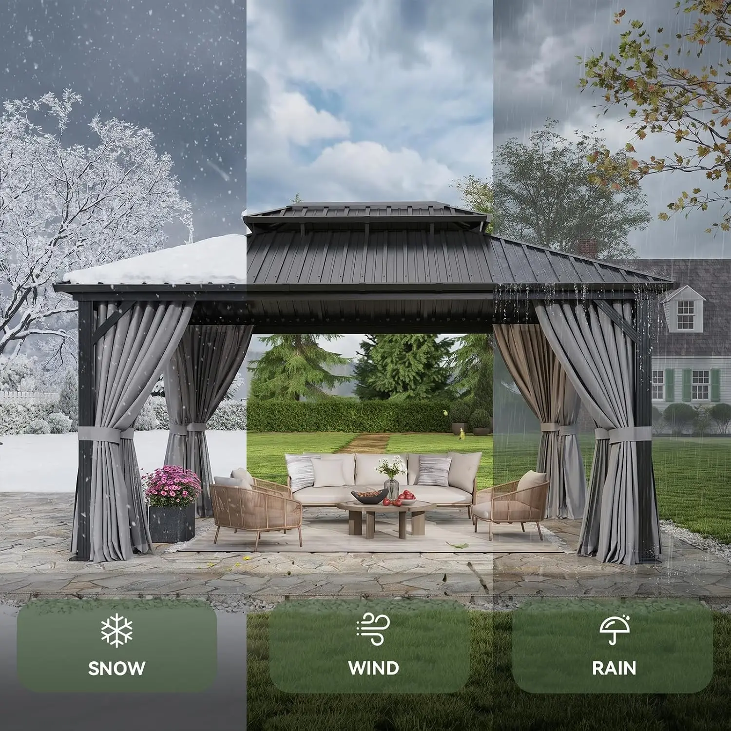 12X16Ft Hardtop Gazebo Metal Gazebo with Galvanized Steel Double Roof | Outdoor Pergola Permanent Pavilion with, Customized view 6