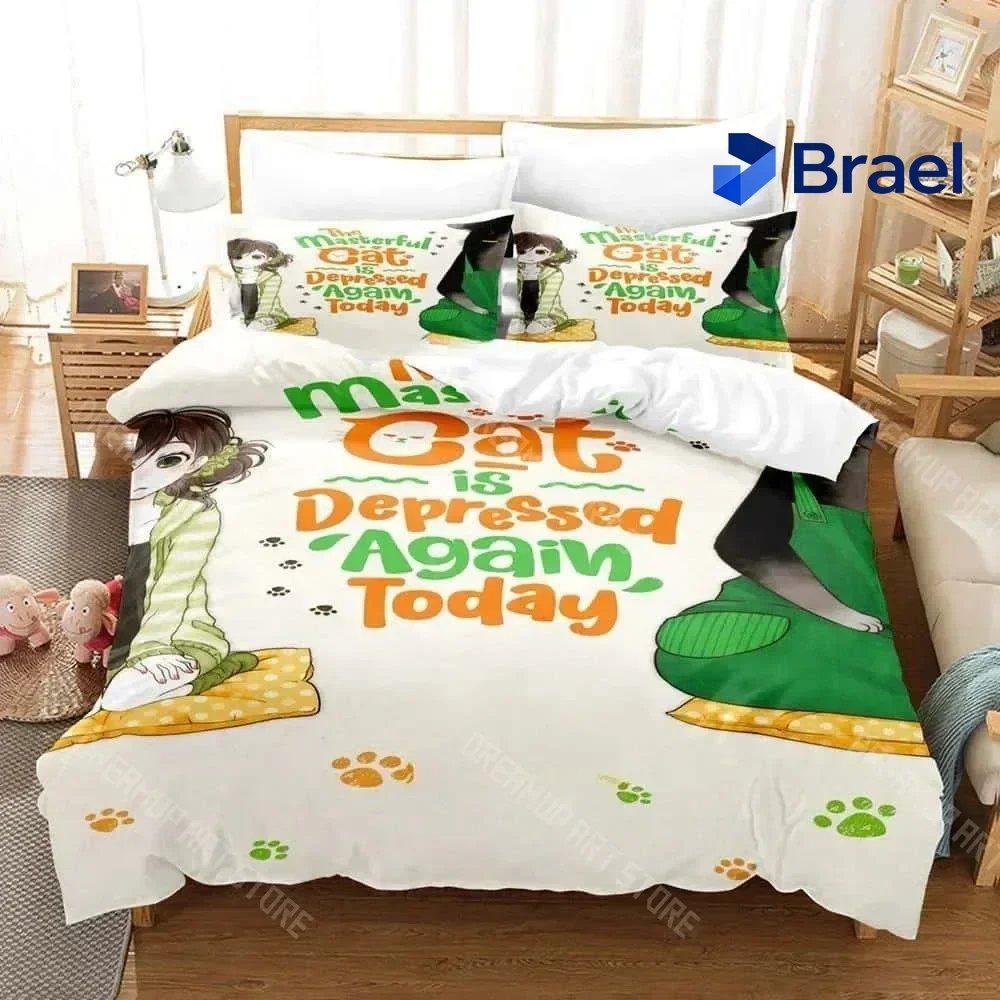 Exquisite 3D Print The Masterful Cat Is Depressed Again Today Bedding Set Cartoon Anime Three-piece Set Adult Kid Bedroom Duvet