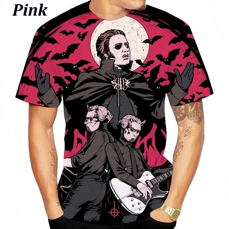 

Summer Men's Ghost Band Terror 3D Printed T-shirt Fashion Fun Hip Hop Personality Street Loose Large Crew Neck Short SleeveTops