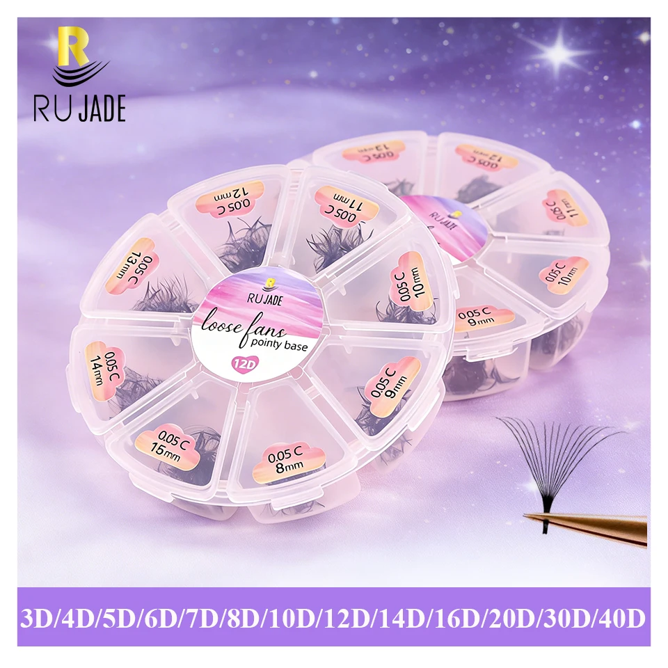 RUJADE 30D 40D Loose Fans Lashes Sharp Narrow Stem Thin Pointy Base Premade Volume Fans Eyelash Extension Makeup Loose Fans Lash
