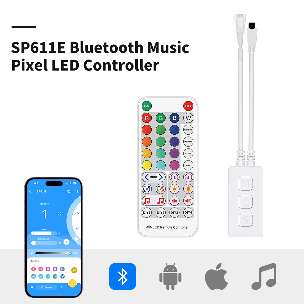 PAUTIX Pixel LED Strip SP511E SP611E Controller WS2811 WS2812B Music Bluetooth Wifi Alexa Google Home App IR38 Keys Built In Mic